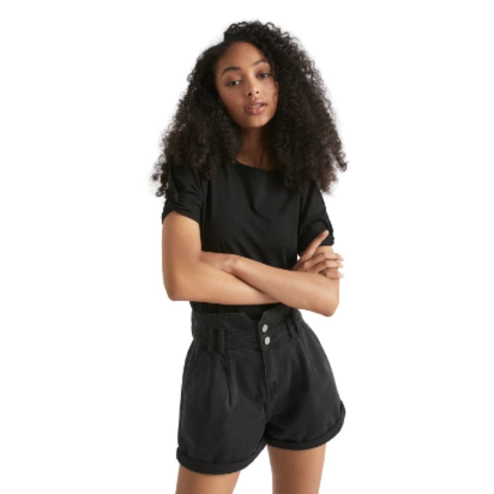 Seed Teen Heritage Kids Girls Crew Neck Knot Sleeve T-shirt In Black Size 10 NWT